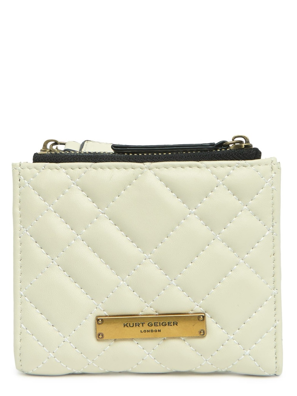 Kurt Geiger Cream Quilted Leather Zip Card Wallet with Gold Plate